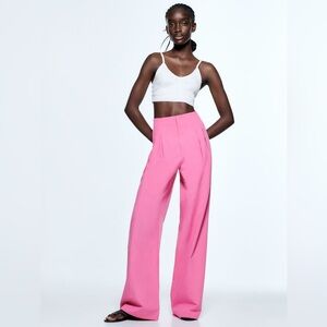 NWOT Zara Pleated Linen-Blend Pants in Bubblegum Pink